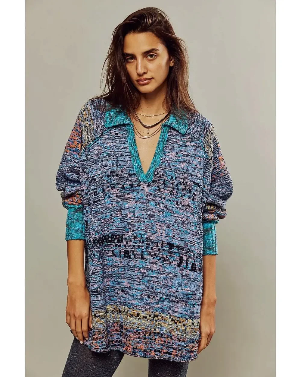 Free People Bohemian Seasons Of Sun Oversized Tunic Sweater Dress XL 70s Fall